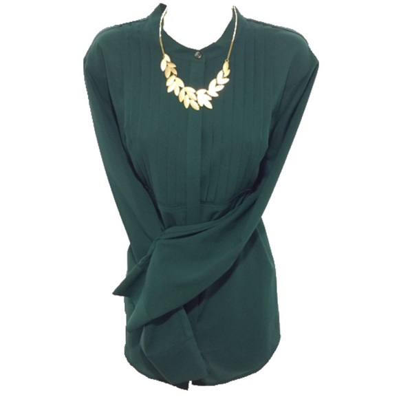 J. Crew Tops - J. CREW Forest Green Pleated Front Blouse